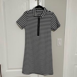 Black and White Striped Short Sleeve Zip Up Dress - Size Small